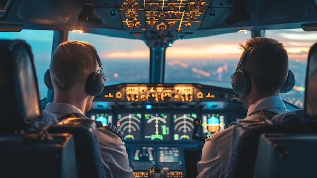 Les pilotes examinent dans le cockpit des itinéraires respectueux de l'environnement pour réduire les émissions et la consommation de carburant