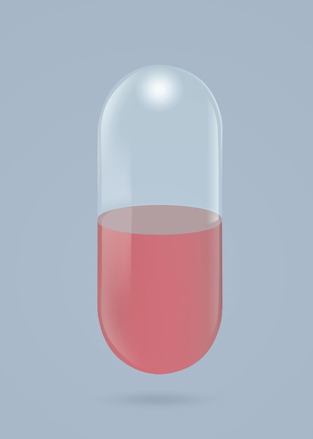 Pilule capsule rouge transparent sur fond bleu avec espace de copie