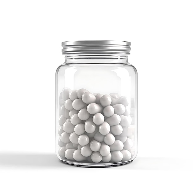 Pilules blanches dans un pot transparent sur un fond clair Ai Generative