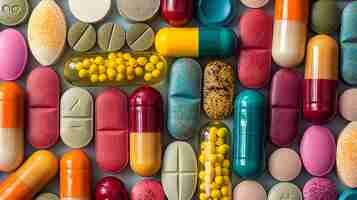 Photo des pilules et des capsules de médicaments colorés