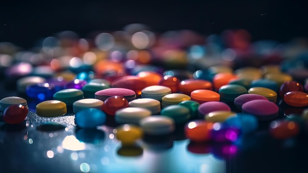 Photo pilules colorées éparses generative ai