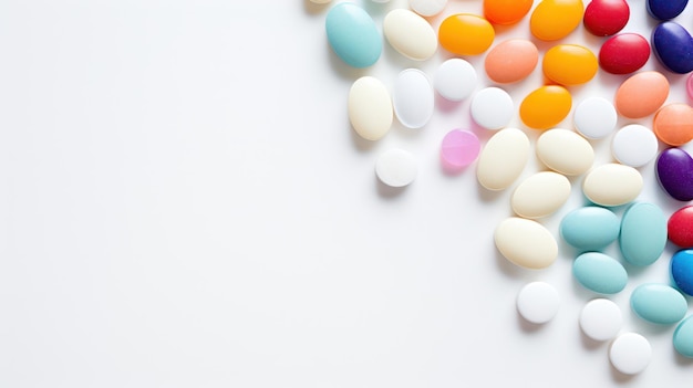 Pilules colorées sur fond blanc générées par l'IA