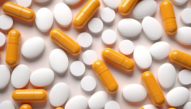 pilules de médecine orange et blanches sur la surface