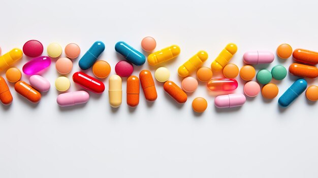 Photo pilules multicolores sur un fond blanc