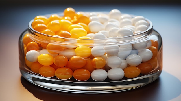 Pilules de supplément jaunes et blanches
