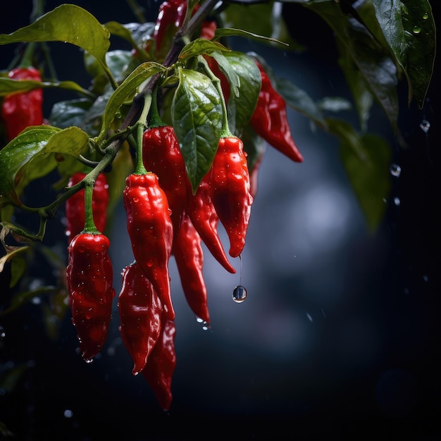 Piment sur l'arbre légume poussant dans une ferme biologique générative ai