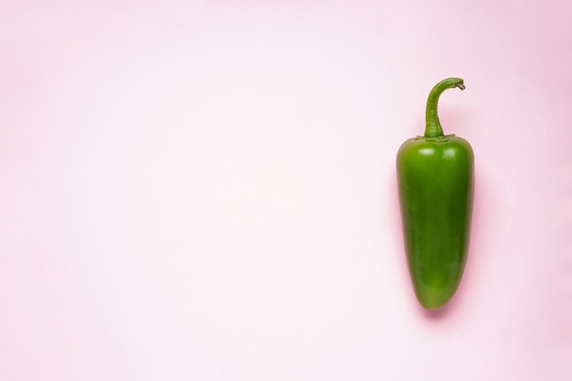 Piment Jalapeno, sur fond rose, place pour le texte. Vue de dessus.