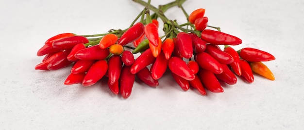 Piment rouge chaud sur fond blanc texturé, ingrédients pour la nourriture épicée, espace de copie