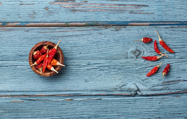 Piment rouge sur fond bleu