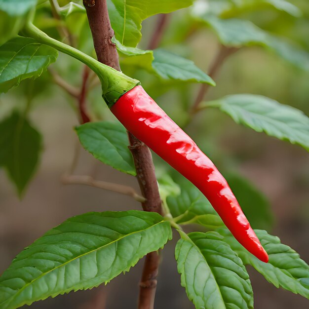 un piment rouge pousse sur une plante