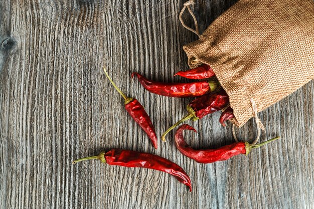 piment rouge séché sur du bois