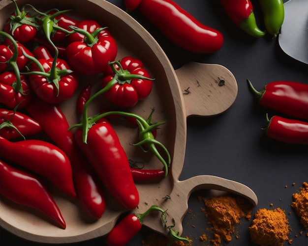 Piments rouges sur un bol en bois