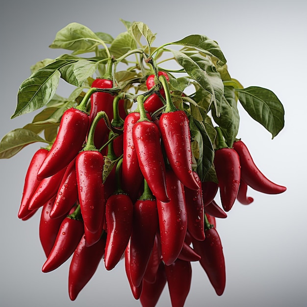 Piments rouges épicés sur fond blanc