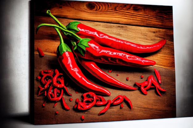 Piments rouges de haute qualité sur bois