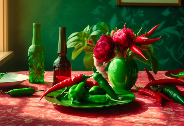 Piments rouges placés sur la table