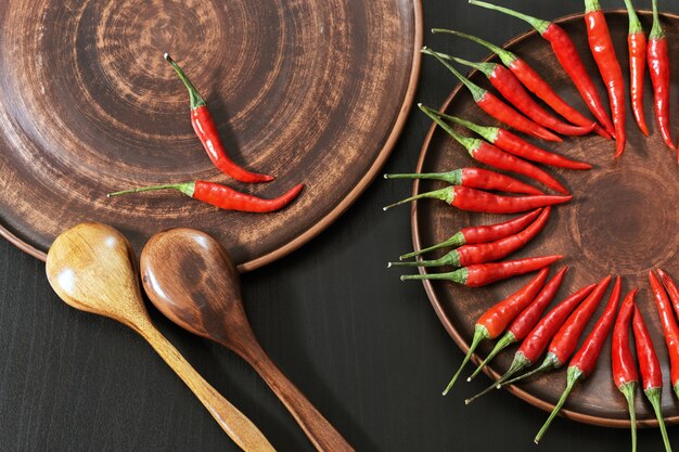 Piments rouges en pot d'argile