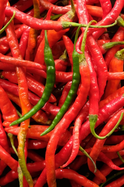 piments verts sur les piments rouges. Le piment est un fruit et une plante du genre Capsicum. Cabaï merah