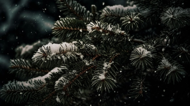 Un pin couvert de neige avec le mot noël dessus