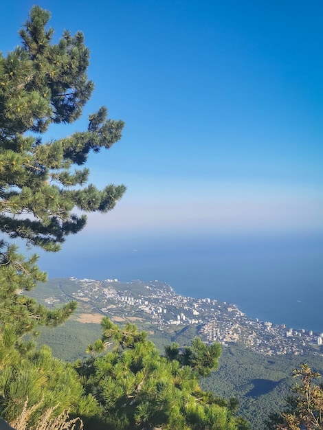 Pin sur falaise avec vue sur le panorama de la ville,