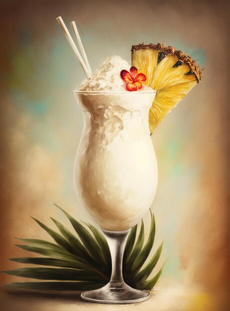 Piña colada, boisson d'été, boisson à l'ananas, cocktail à l'aquarelle