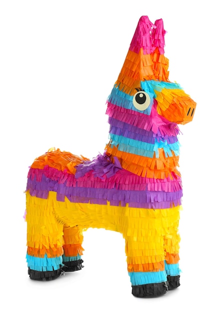 Pinata âne coloré lumineux isolé sur blanc