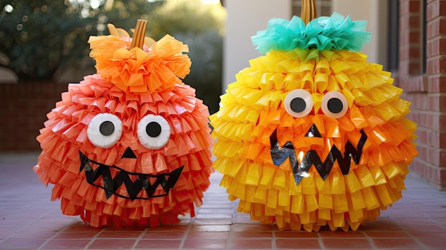 Photo piñatas de citrouille remplies de bonbons pour une célébration festive