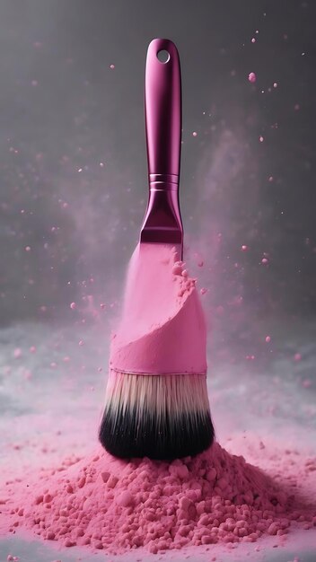 Pince cosmétique en nuage de poudre rose sur fond sombre