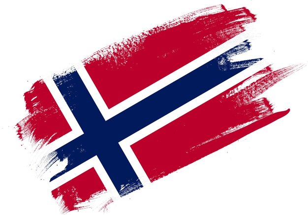 Pinceau abstrait drapeau texturé de la norvège sur fond blanc