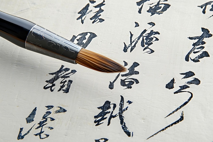 Photo le pinceau de calligraphie chinoise sur fond blanc
