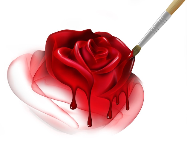 Pinceau dessinant une rose rouge