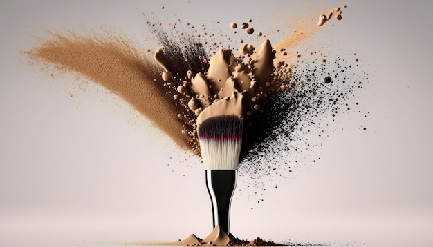 Pinceau de maquillage avec explosion de poussière de poudre colorée IA générative