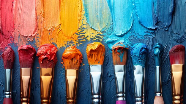 Un pinceau rempli de pigments colorés