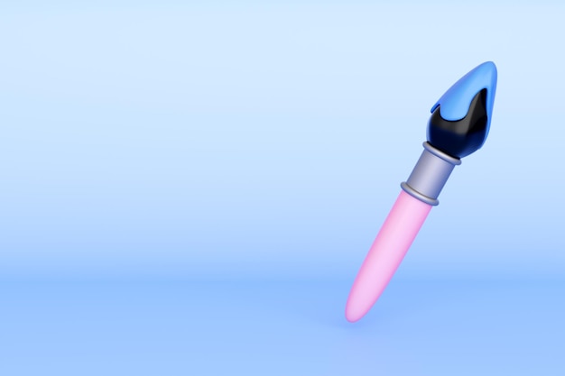 pinceau rose 3d avec de la peinture bleue