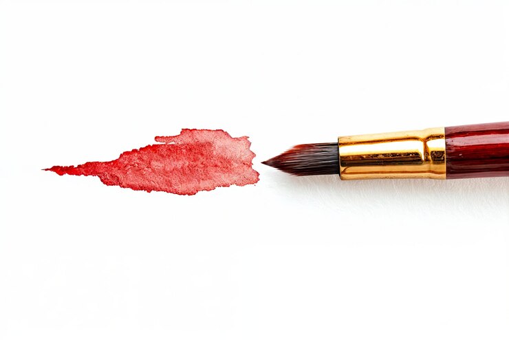 Photo un pinceau rouge avec de la peinture qui coule dessus créant un effet d'éclaboussure rouge sur un fond blanc