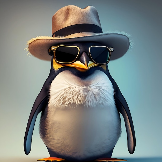 Un pingouin en 3D dans des lunettes