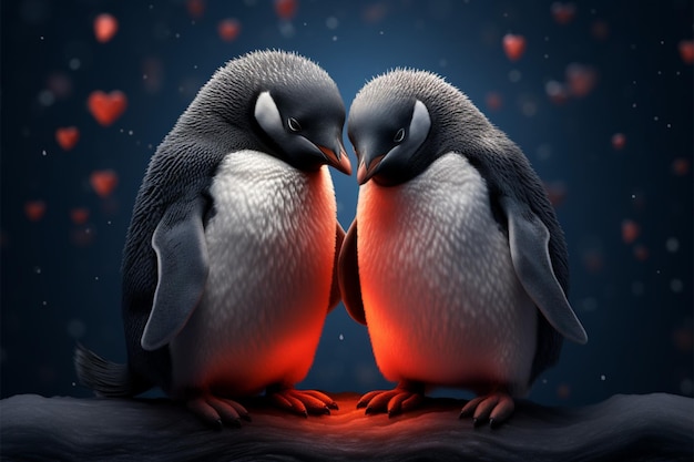 Un pingouin associe une carte postale affectueuse capturant l'esprit romantique de la Saint-Valentin