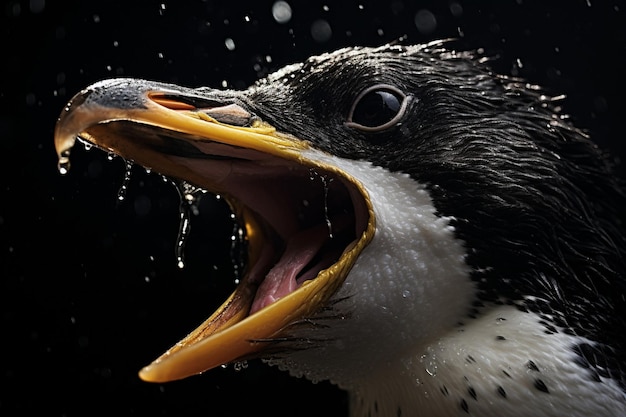 un pingouin avec la bouche ouverte et une bouche ouverte