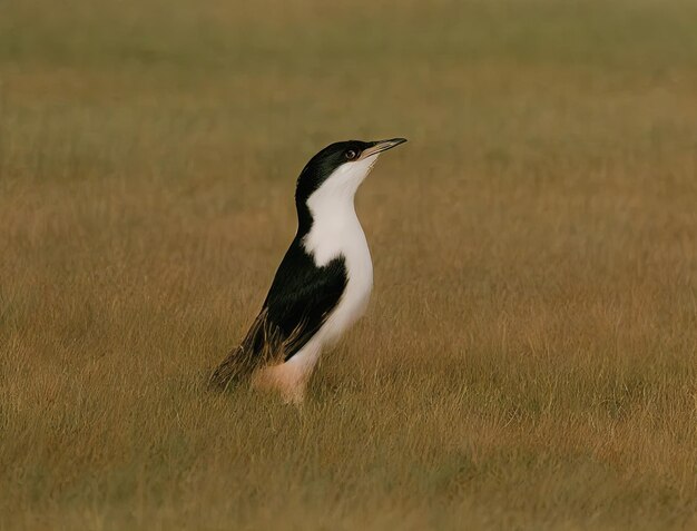 Un pingouin dans un champ