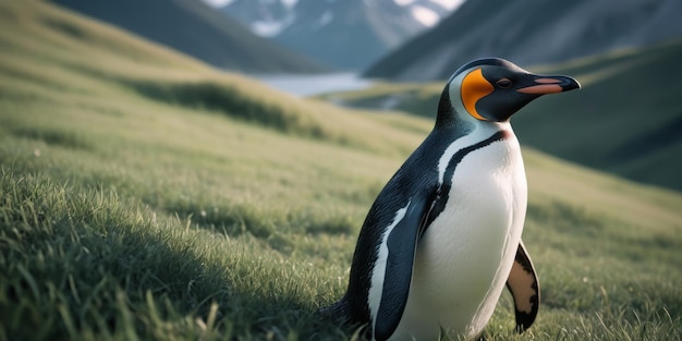 Photo le pingouin dans l'herbe