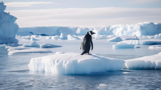 Photo un pingouin debout sur un bloc de glace dans l'océan arctique