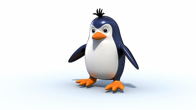 Pingouin de dessin animé patinant sur glace sur fond blanc