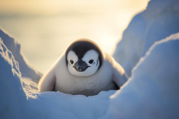 Photo un pingouin est allongé sur une surface couverte de neige