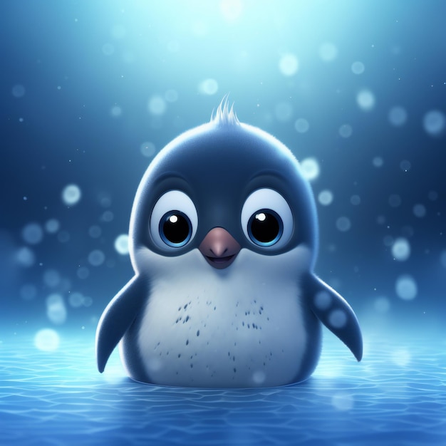 Un pingouin avec un fond bleu et un fond bleu.