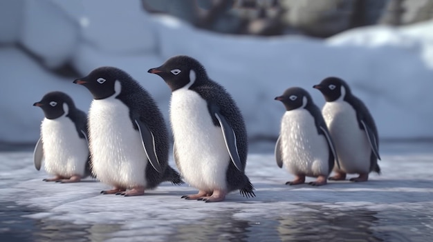 Pingouin de Gentoo marchant sur la plage