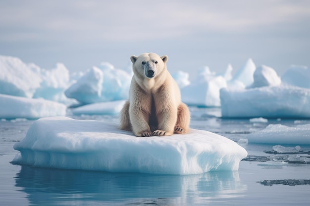 Pingouin sur glace flottante pingouin antarctique flottant sur la glace flotante dans l'océan Sud en Antarctique à la recherche de nourriture les effets du réchauffement climatique générés par l'AI