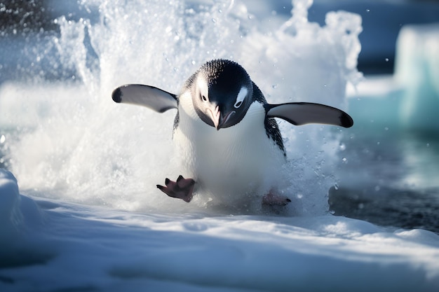 Photo un pingouin glissant sur la glace