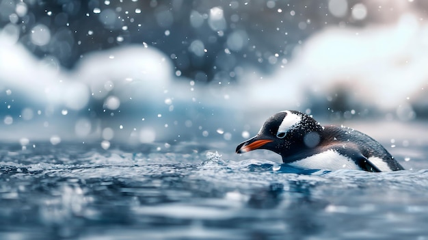 Le pingouin gracieux glisse dans les eaux froides