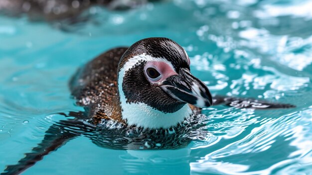 Le pingouin Humboldt nage dans la piscine Les pingouins drôles au zoo