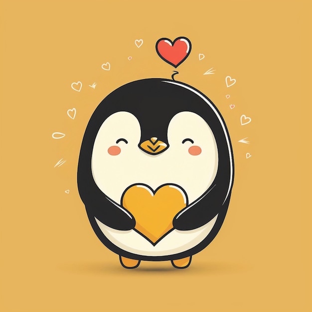 pingouin kawaii avec coeur pour la saint valentin