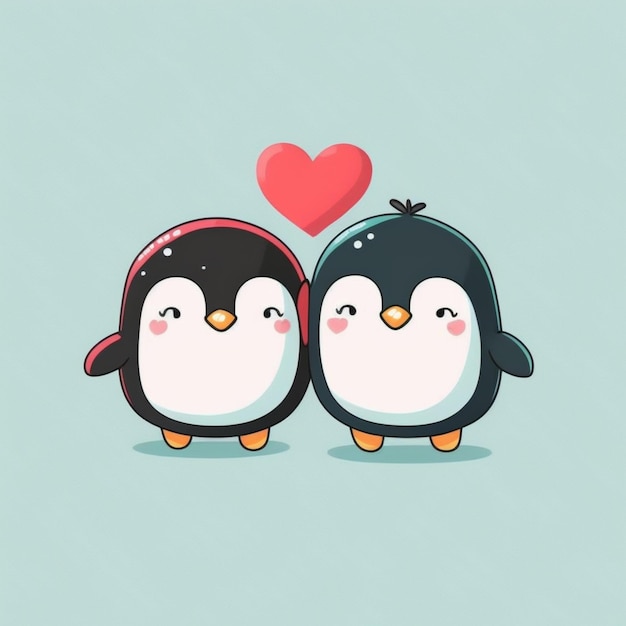 pingouin kawaii avec coeur pour la saint valentin